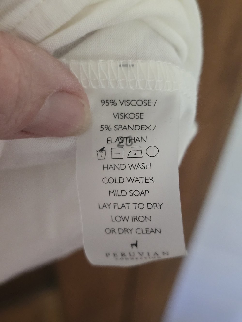 Peruvian Connection White V-Neck Top with Label Detail Medium - Picture 3 of 4